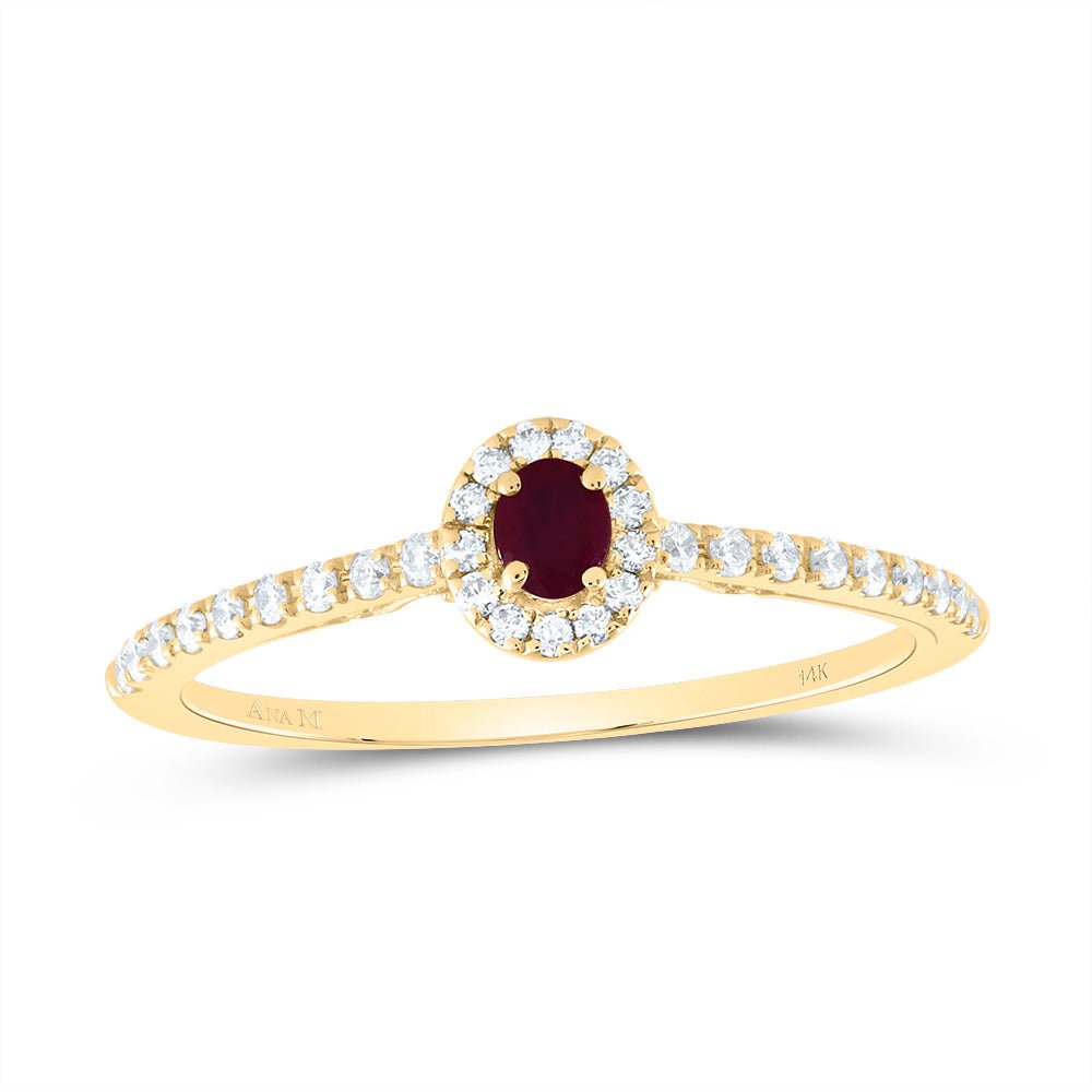 14K Yellow Gold Diamond 3x2. Oval Ruby Gemstone Ring 1/5 Cttw - Splendid Jewellery
