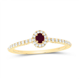 14K Yellow Gold Diamond 3x2. Oval Ruby Gemstone Ring 1/5 Cttw - Splendid Jewellery