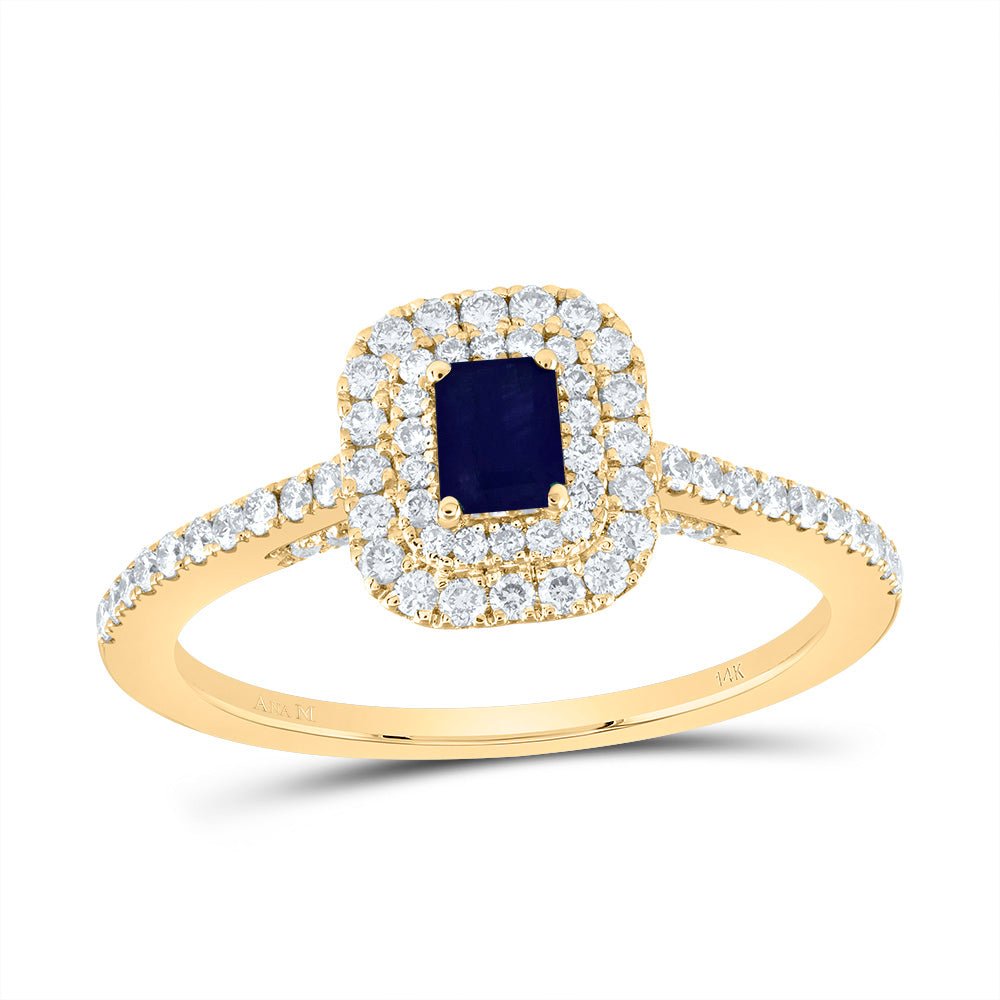 14K Yellow Gold Diamond 4.2* Emerald Blue Sapphire Gemstone Emerald Ring 1/2 Cttw - Splendid Jewellery