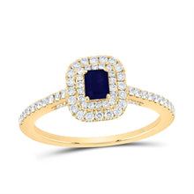Load image into Gallery viewer, 14K Yellow Gold Diamond 4.2* Emerald Blue Sapphire Gemstone Emerald Ring 1/2 Cttw - Splendid Jewellery