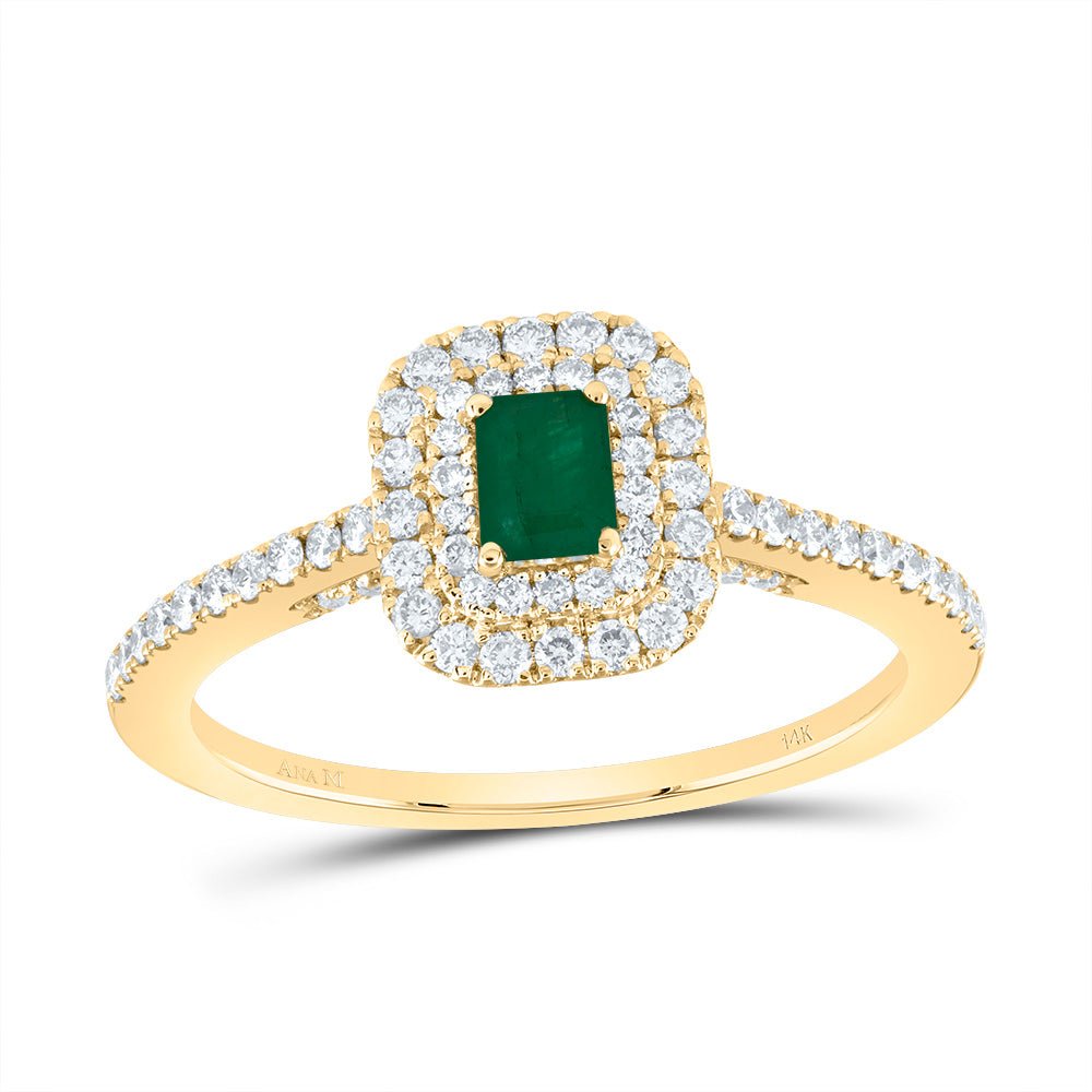 14K Yellow Gold Diamond 4.2* Emerald Gemstone Emerald Ring 1/2 Cttw - Splendid Jewellery