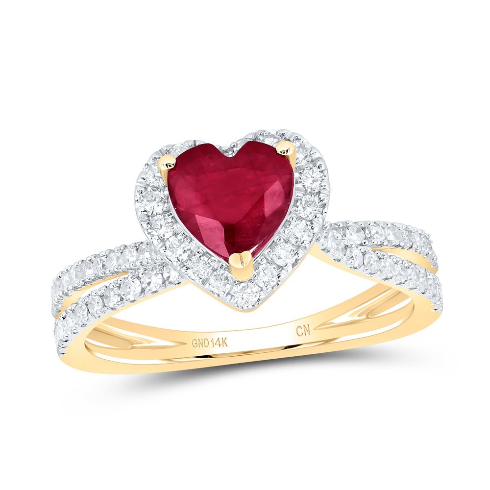 14K Yellow Gold Diamond 6.5x6. Ruby Gemstone Ring 1/2 Cttw - Splendid Jewellery