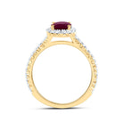 14K Yellow Gold Diamond 7.5x5. Oval Ruby Gemstone Single Halo Engagement Ring 1/2 Cttw - Splendid Jewellery