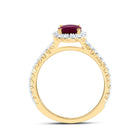 14K Yellow Gold Diamond 7.5x5. Oval Ruby Gemstone Single Halo Engagement Ring 1/2 Cttw - Splendid Jewellery