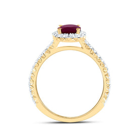 14K Yellow Gold Diamond 7.5x5. Oval Ruby Gemstone Single Halo Engagement Ring 1/2 Cttw - Splendid Jewellery
