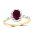 14K Yellow Gold Diamond 7.5x5. Oval Ruby Gemstone Single Halo Engagement Ring 1/2 Cttw - Splendid Jewellery
