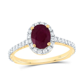 14K Yellow Gold Diamond 7.5x5. Oval Ruby Gemstone Single Halo Engagement Ring 1/2 Cttw - Splendid Jewellery