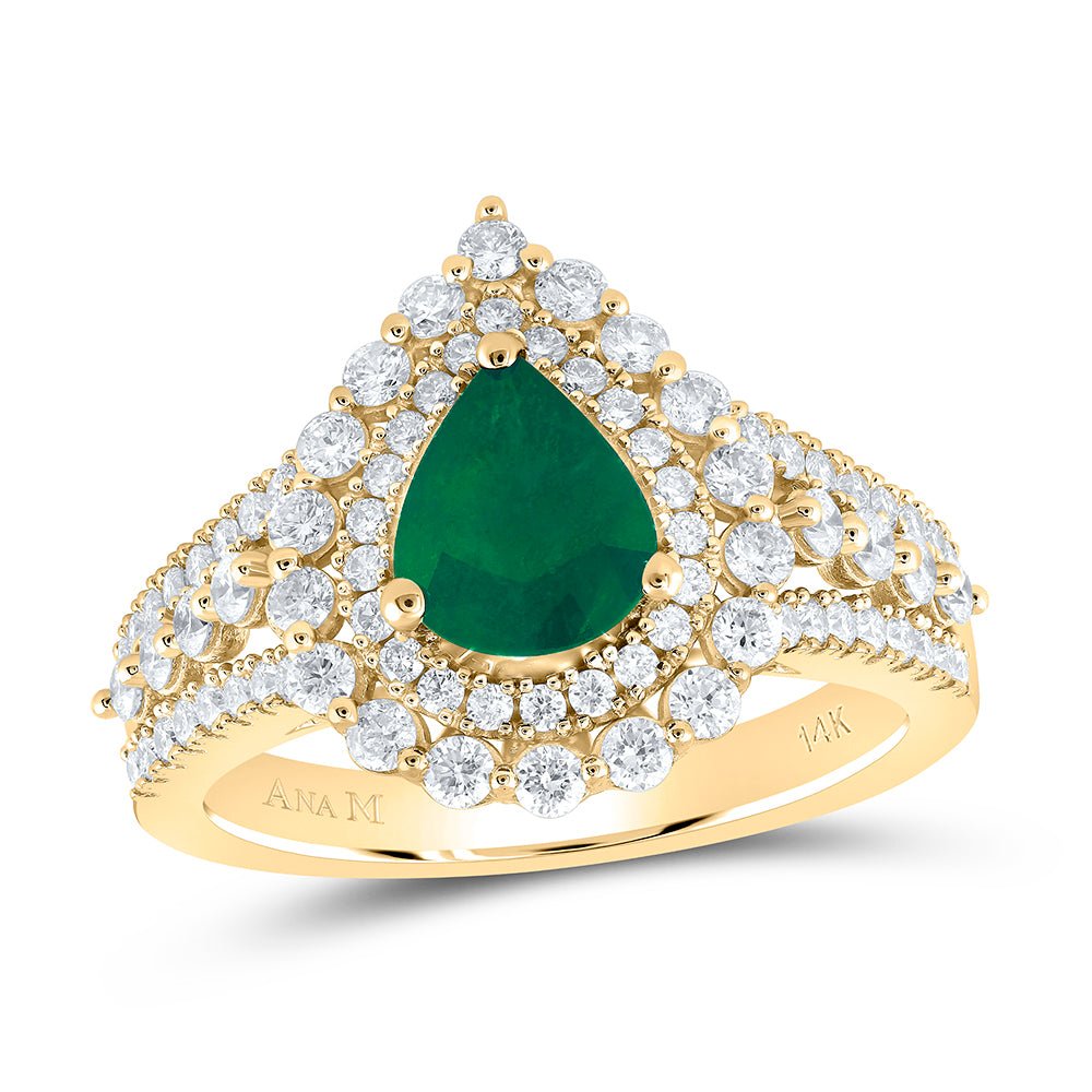 14K Yellow Gold Diamond 8 X Gemstone Ring 7/8 Cttw - Splendid Jewellery