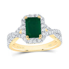 14K Yellow Gold Diamond 8x5. Oct Emerald Gemstone Single Halo Engagement Ring 3/4 Cttw - Splendid Jewellery