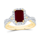 14K Yellow Gold Diamond 8x5. Oct Ruby Gemstone Single Halo Engagement Ring 3/4 Cttw - Splendid Jewellery
