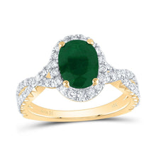 Load image into Gallery viewer, 14K Yellow Gold Diamond 9x6. Oval Emerald Gemstone Single Halo Engagement Ring 3/4 Cttw - Splendid Jewellery