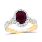 14K Yellow Gold Diamond 9x6. Oval Ruby Gemstone Single Halo Engagement Ring 3/4 Cttw - Splendid Jewellery