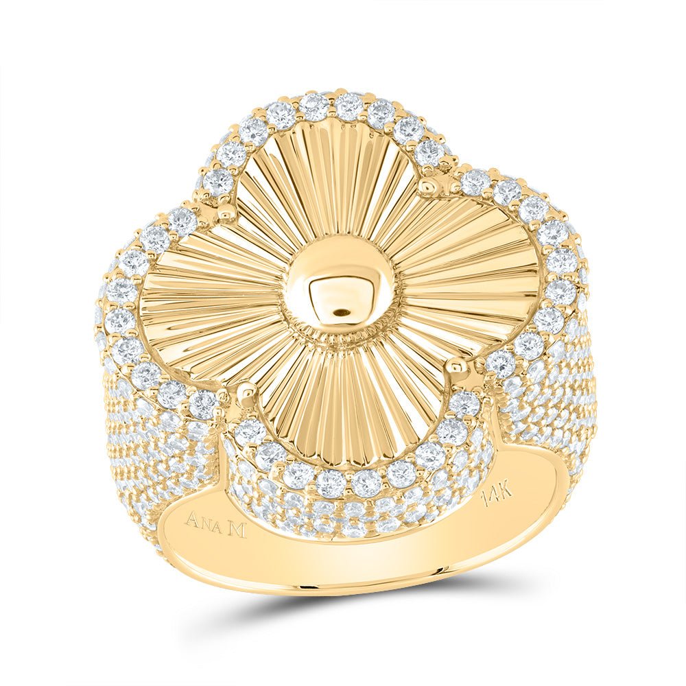 14K Yellow Gold Diamond Am Clover Men's Ring 4 Cttw - Splendid Jewellery
