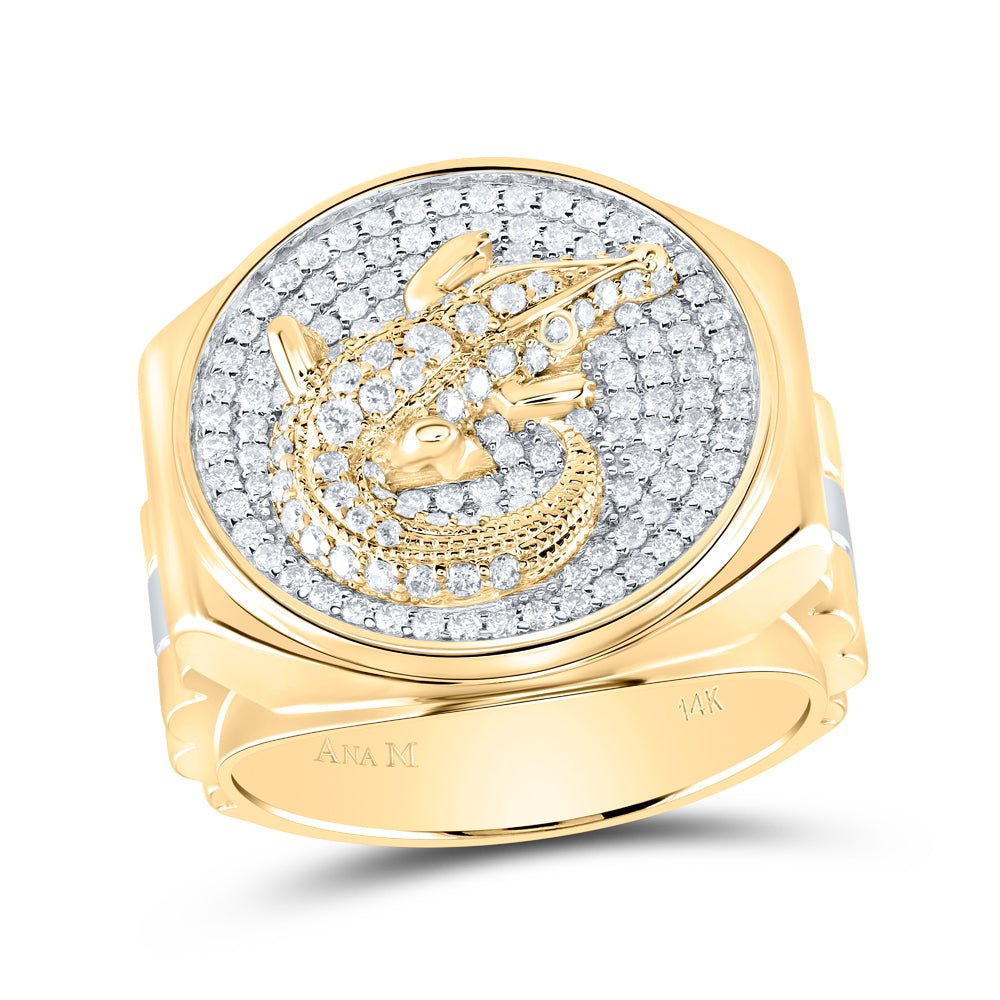 14K Yellow Gold Diamond Am Crocodile Men's Ring 1 Cttw - Splendid Jewellery