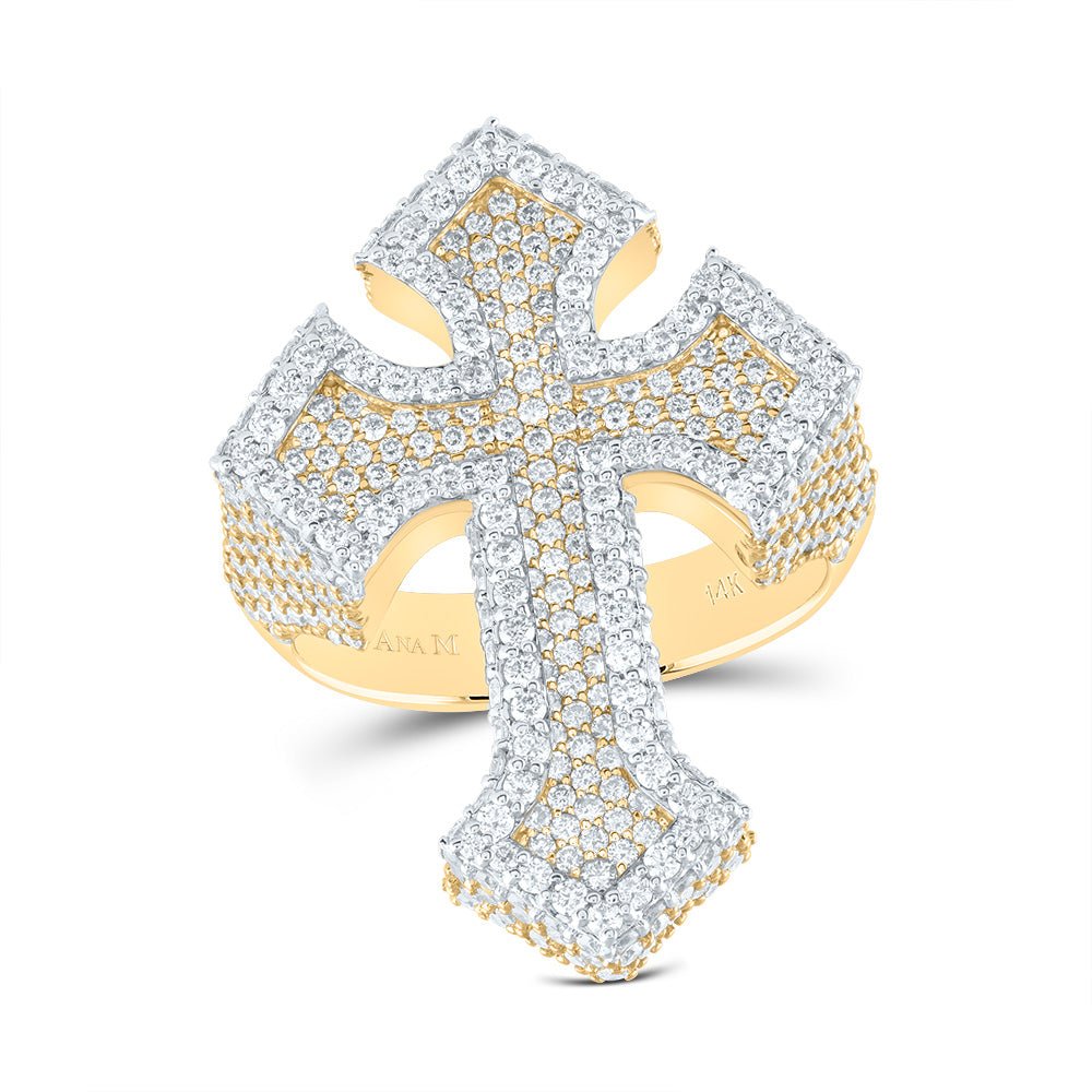 14K Yellow Gold Diamond Am Cross Men's Ring 3 3/4 Cttw - Splendid Jewellery