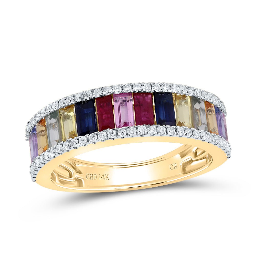 14K Yellow Gold Diamond Bag Gemstone Multi Colour Sapphire Ring 1/4 Cttw - Splendid Jewellery