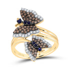 14K Yellow Gold Diamond Blue Sapphire Gemstone Butterfly Ring 3/4 Cttw - Splendid Jewellery