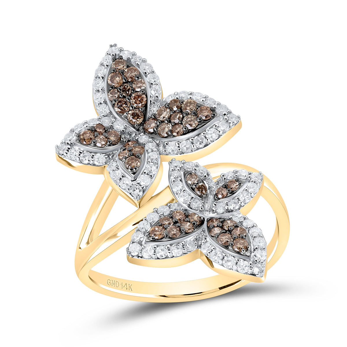 14K Yellow Gold Diamond Butterfly Designer Ring 7/8 Cttw - Splendid Jewellery