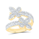 14K Yellow Gold Diamond Butterfly Women's Cuff Ring 7/8 Cttw - Splendid Jewellery