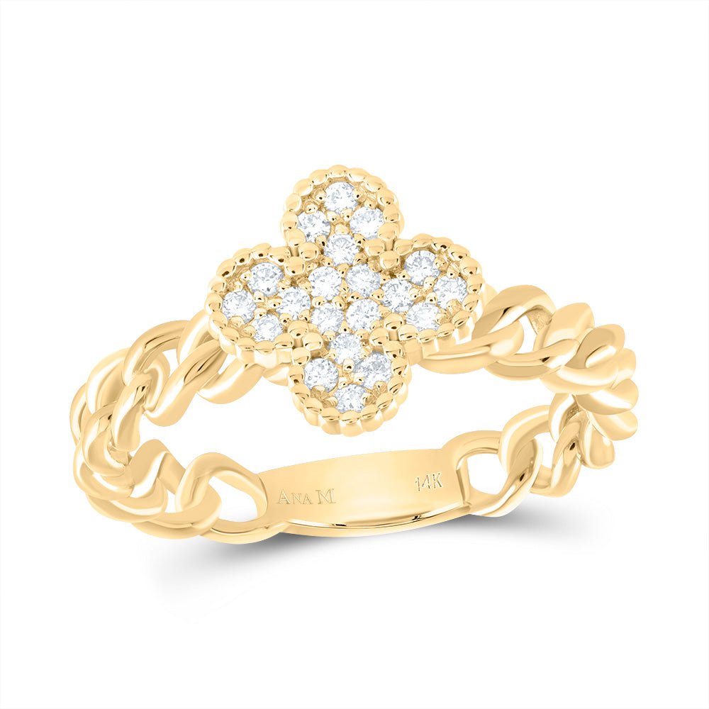 14K Yellow Gold Diamond Clover Designer Ring 1/5 Cttw - Splendid Jewellery