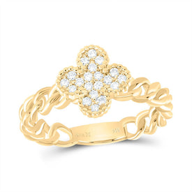 14K Yellow Gold Diamond Clover Designer Ring 1/5 Cttw - Splendid Jewellery