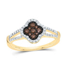 14K Yellow Gold Diamond Cognac Clover Ring 1/3 Cttw - Splendid Jewellery
