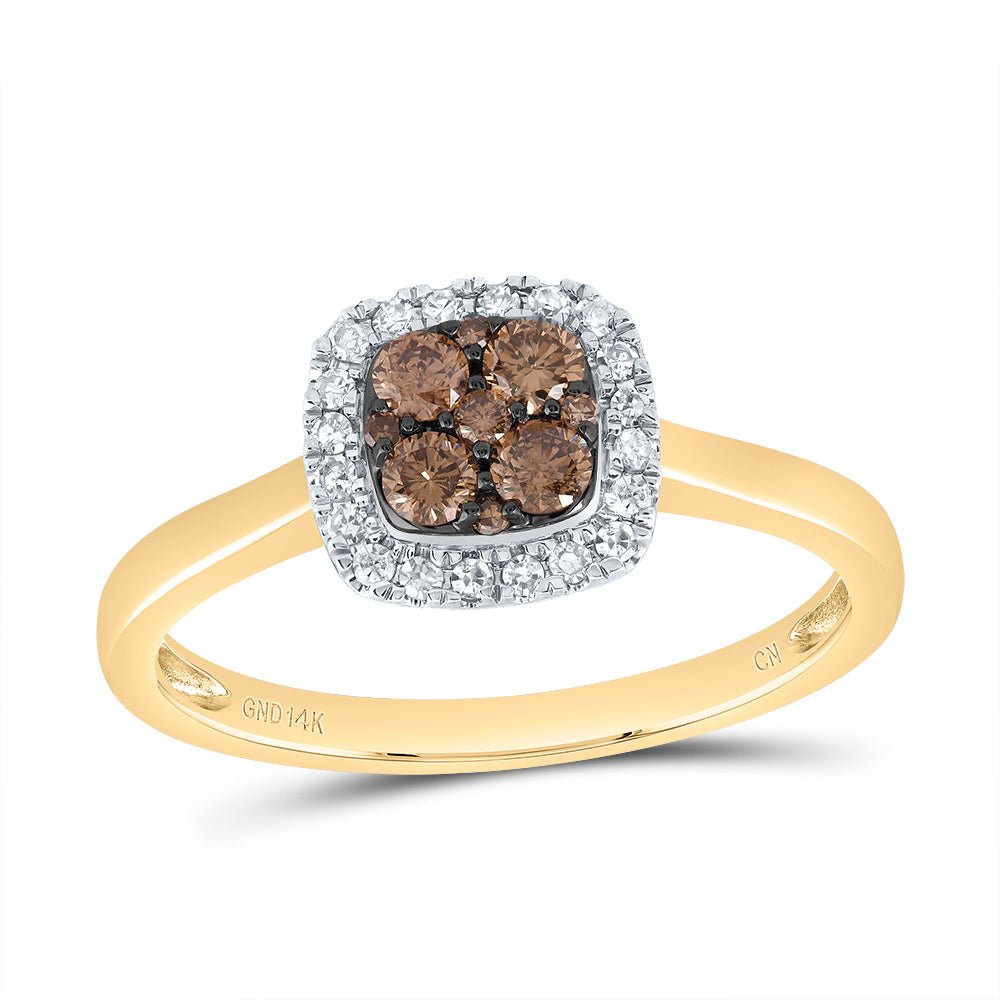 14K Yellow Gold Diamond Cognac Cushion Ring 1/3 Cttw - Splendid Jewellery