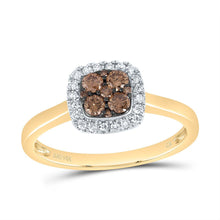 Load image into Gallery viewer, 14K Yellow Gold Diamond Cognac Cushion Ring 1/3 Cttw - Splendid Jewellery