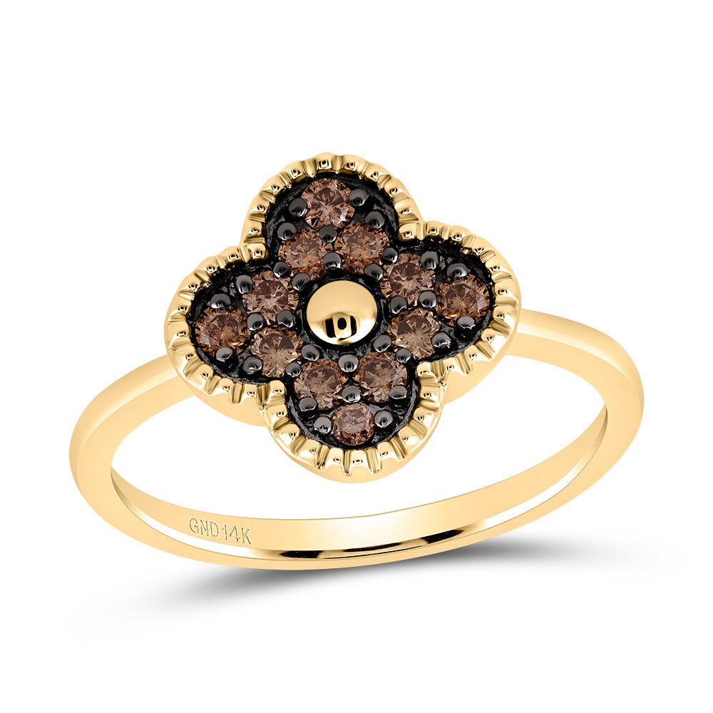 14K Yellow Gold Diamond Cognac Gift Clover Ring 1/3 Cttw - Splendid Jewellery