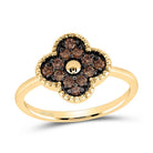 14K Yellow Gold Diamond Cognac Gift Clover Ring 1/3 Cttw - Splendid Jewellery