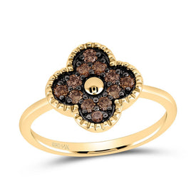 14K Yellow Gold Diamond Cognac Gift Clover Ring 1/3 Cttw - Splendid Jewellery
