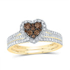 14K Yellow Gold Diamond Cognac Heart Bridal Set 3/4 Cttw - Splendid Jewellery