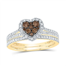 14K Yellow Gold Diamond Cognac Heart Bridal Set 3/4 Cttw - Splendid Jewellery