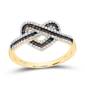 14K Yellow Gold Diamond Cognac Heart Ring 1/2 Cttw - Splendid Jewellery