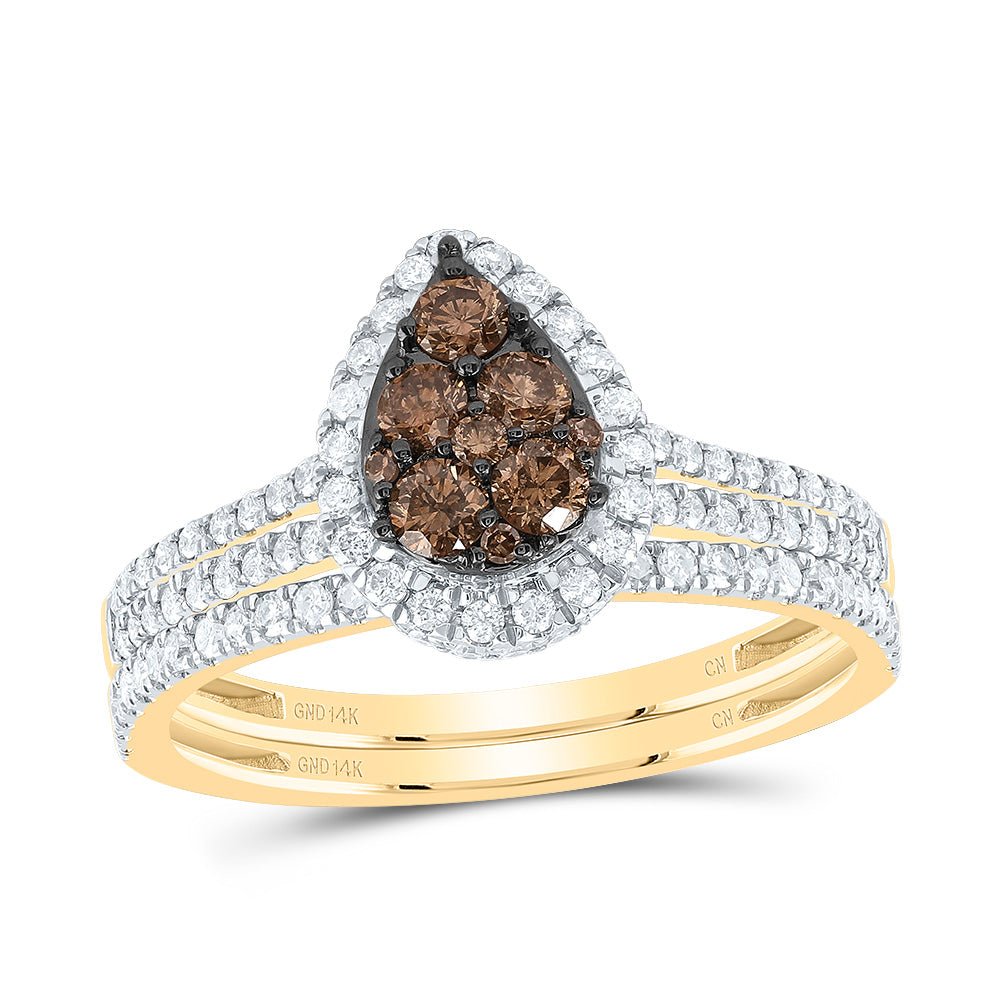 14K Yellow Gold Diamond Cognac Pear Bridal Set 3/4 Cttw - Splendid Jewellery