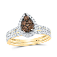 Load image into Gallery viewer, 14K Yellow Gold Diamond Cognac Pear Bridal Set 3/4 Cttw - Splendid Jewellery