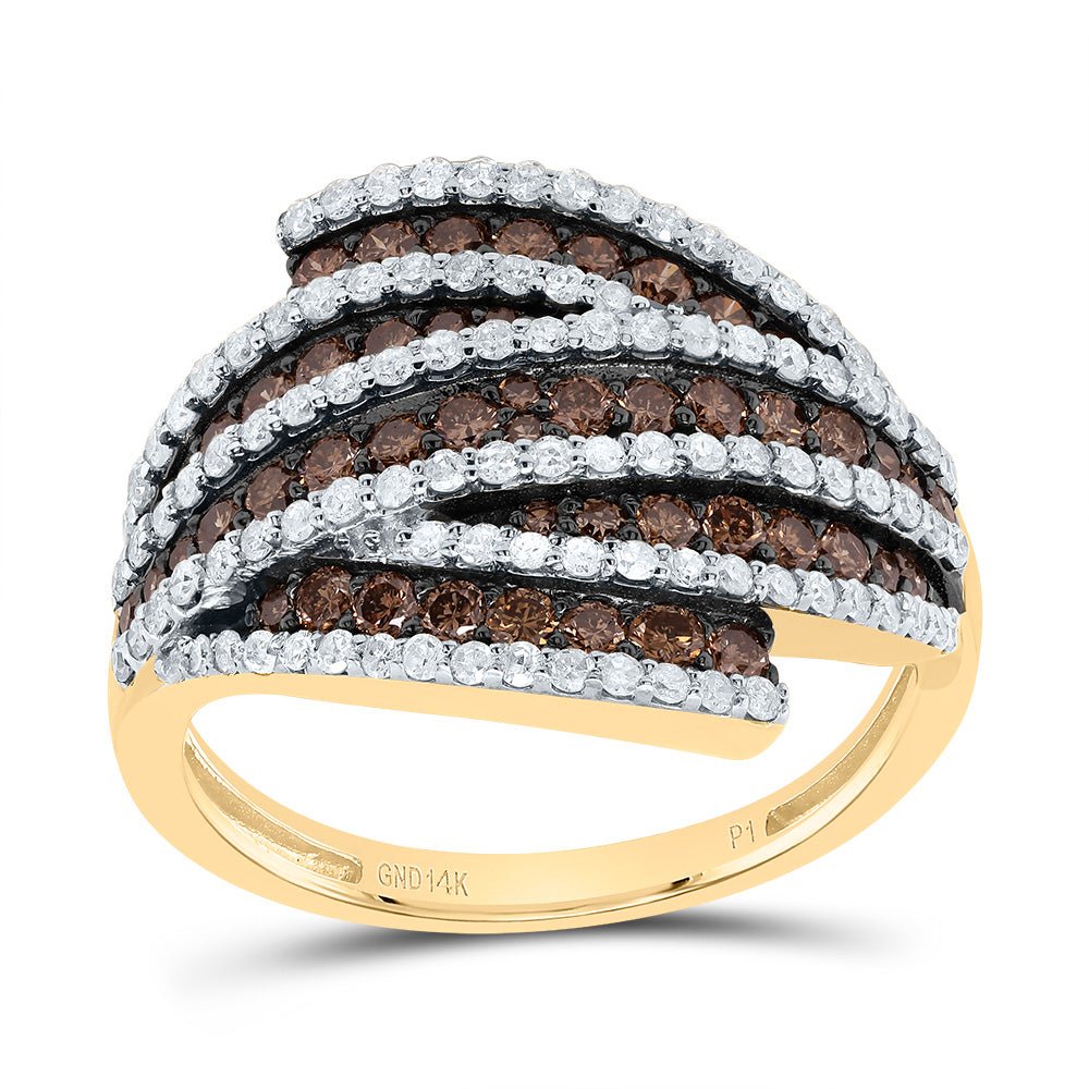 14K Yellow Gold Diamond Cognac Women's Ring 1 1/4 Cttw - Splendid Jewellery
