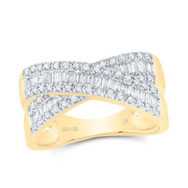 14K Yellow Gold Diamond Criss Cross Designer Ring 3/8 Cttw - Splendid Jewellery