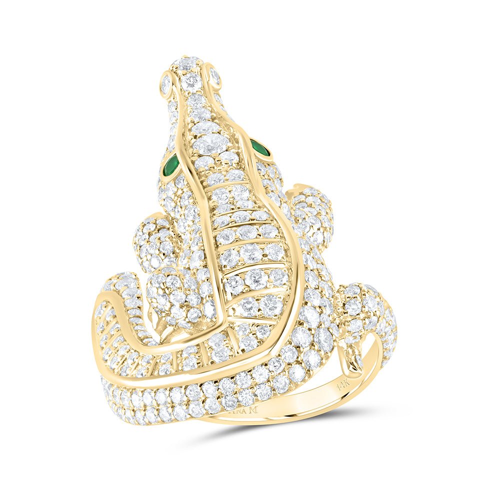 14K Yellow Gold Diamond Crocodile Gemstone Women's Ring 2 7/8 Cttw - Splendid Jewellery
