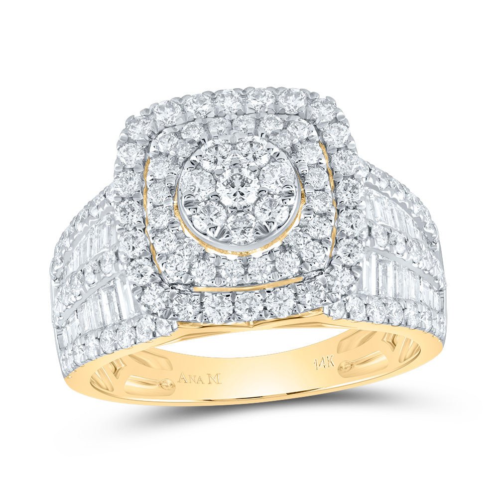 14K Yellow Gold Diamond Cushion Double Halo Bridal Ring 1 3/4 Cttw - Splendid Jewellery