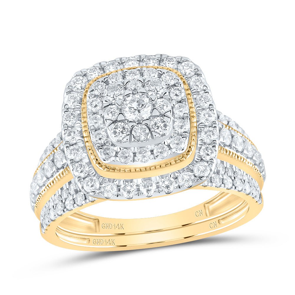 14K Yellow Gold Diamond Cushion Double Halo Bridal Set 1 1/5 Cttw - Splendid Jewellery