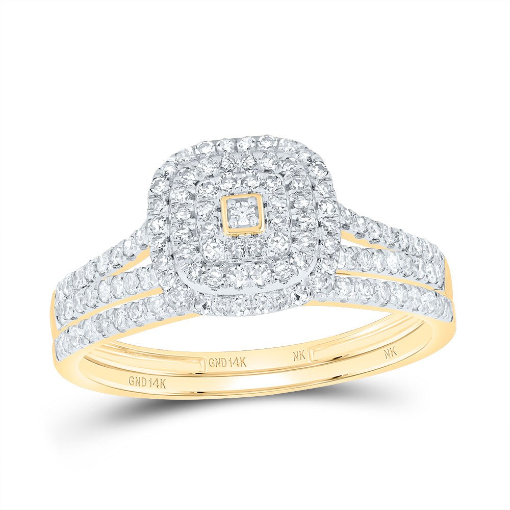 14K Yellow Gold Diamond Cushion Double Halo Bridal Set 1/2 Cttw - Splendid Jewellery