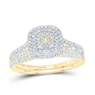 14K Yellow Gold Diamond Cushion Double Halo Bridal Set 1/2 Cttw - Splendid Jewellery