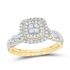 14K Yellow Gold Diamond Cushion Double Halo Bridal Set 1/2 Cttw - Splendid Jewellery
