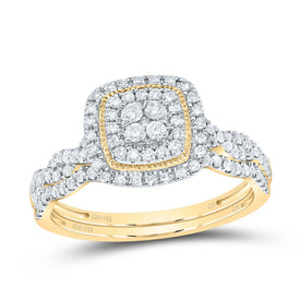 14K Yellow Gold Diamond Cushion Double Halo Bridal Set 1/2 Cttw - Splendid Jewellery