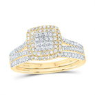 14K Yellow Gold Diamond Cushion Double Halo Bridal Set 1/2 Cttw - Splendid Jewellery