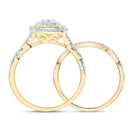 14K Yellow Gold Diamond Cushion Double Halo Bridal Set 1/2 Cttw - Splendid Jewellery