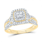 14K Yellow Gold Diamond Cushion Double Halo Bridal Set 1/2 Cttw - Splendid Jewellery