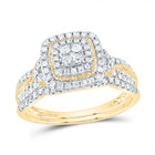 14K Yellow Gold Diamond Cushion Double Halo Bridal Set 1/2 Cttw - Splendid Jewellery