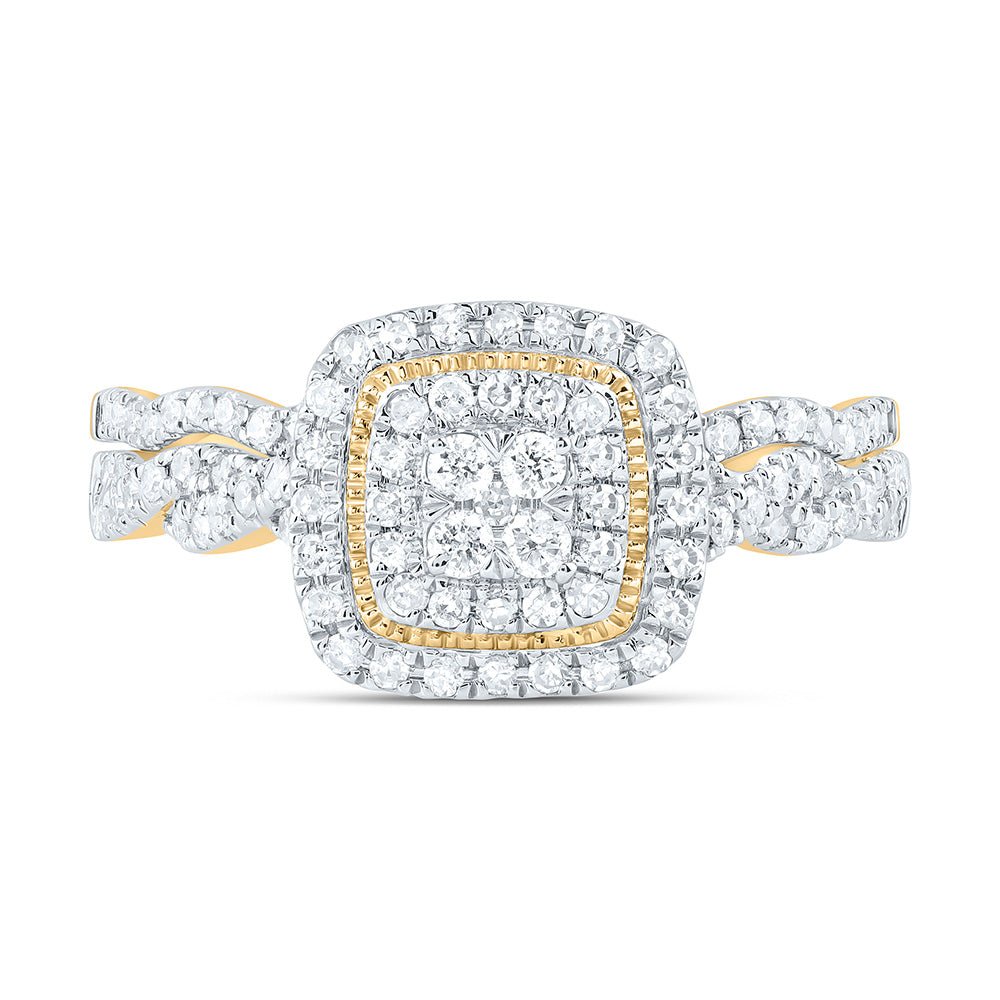 14K Yellow Gold Diamond Cushion Double Halo Bridal Set 1/2 Cttw - Splendid Jewellery